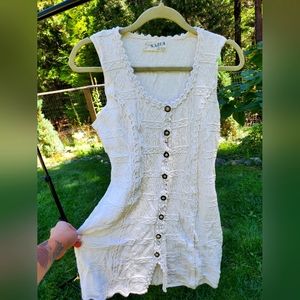 Nasca Ivory Cable knit 100% Cotton Linen Dress L
